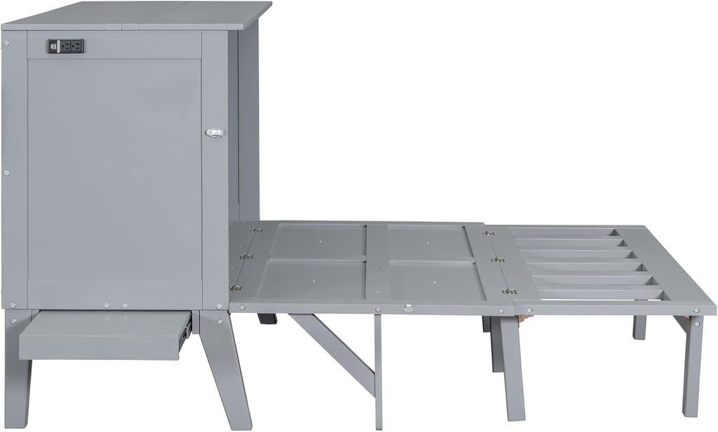 Gray Full Size Murphy Wall Bed with Cabinet P3293