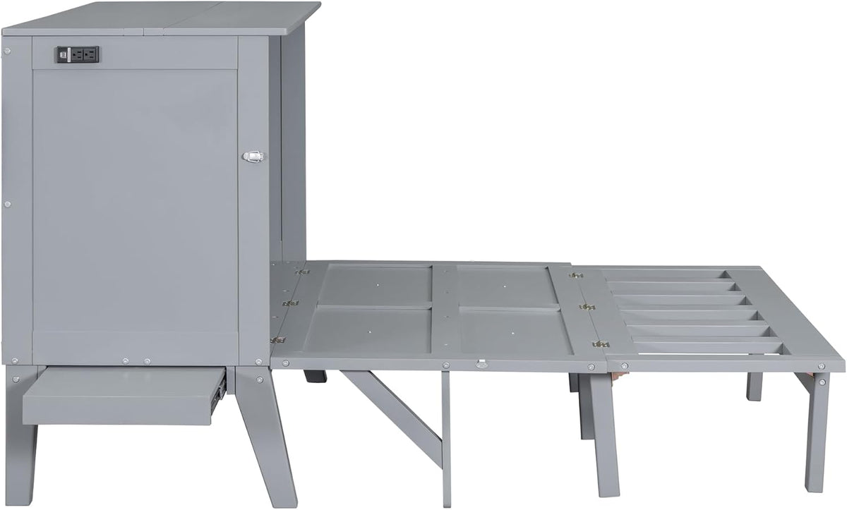 Gray Full Size Murphy Wall Bed with Cabinet P3293