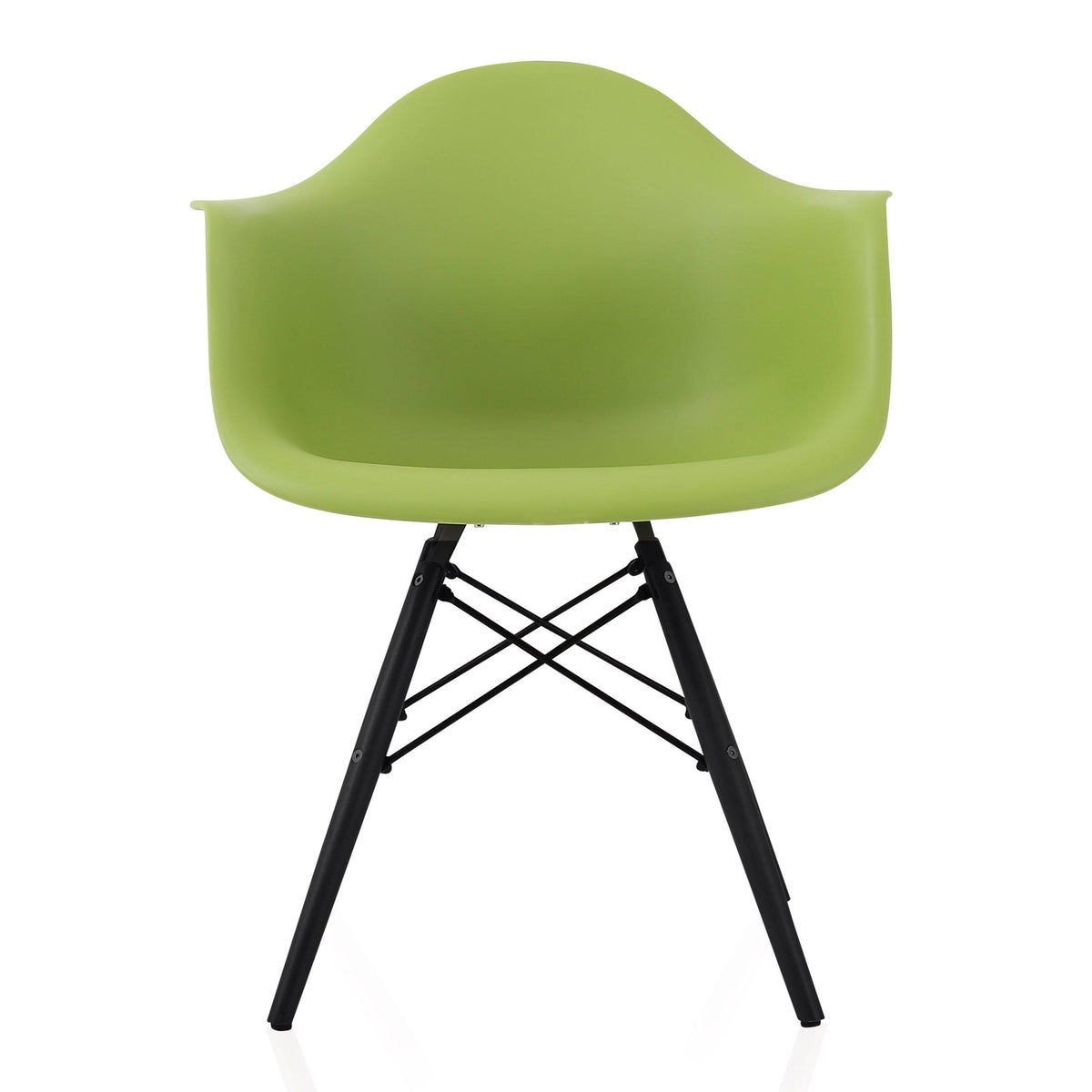 Green Molded Plastic Dining Arm Chair with Black Wood Legs Set of 2 I292