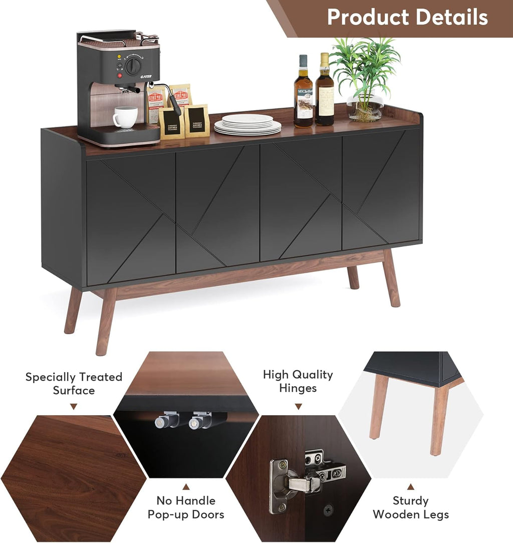 Black 55" Wood Sideboard Cabinet with Doors J88499
