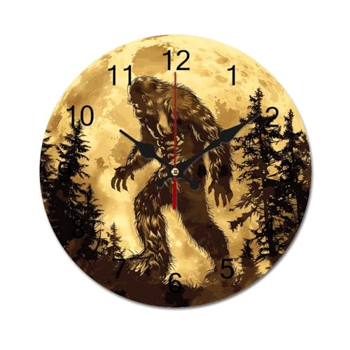 Golden Moon Wall Clock Silent Non-Ticking Round Wooden Clock Battery Operated 40*40cm W678