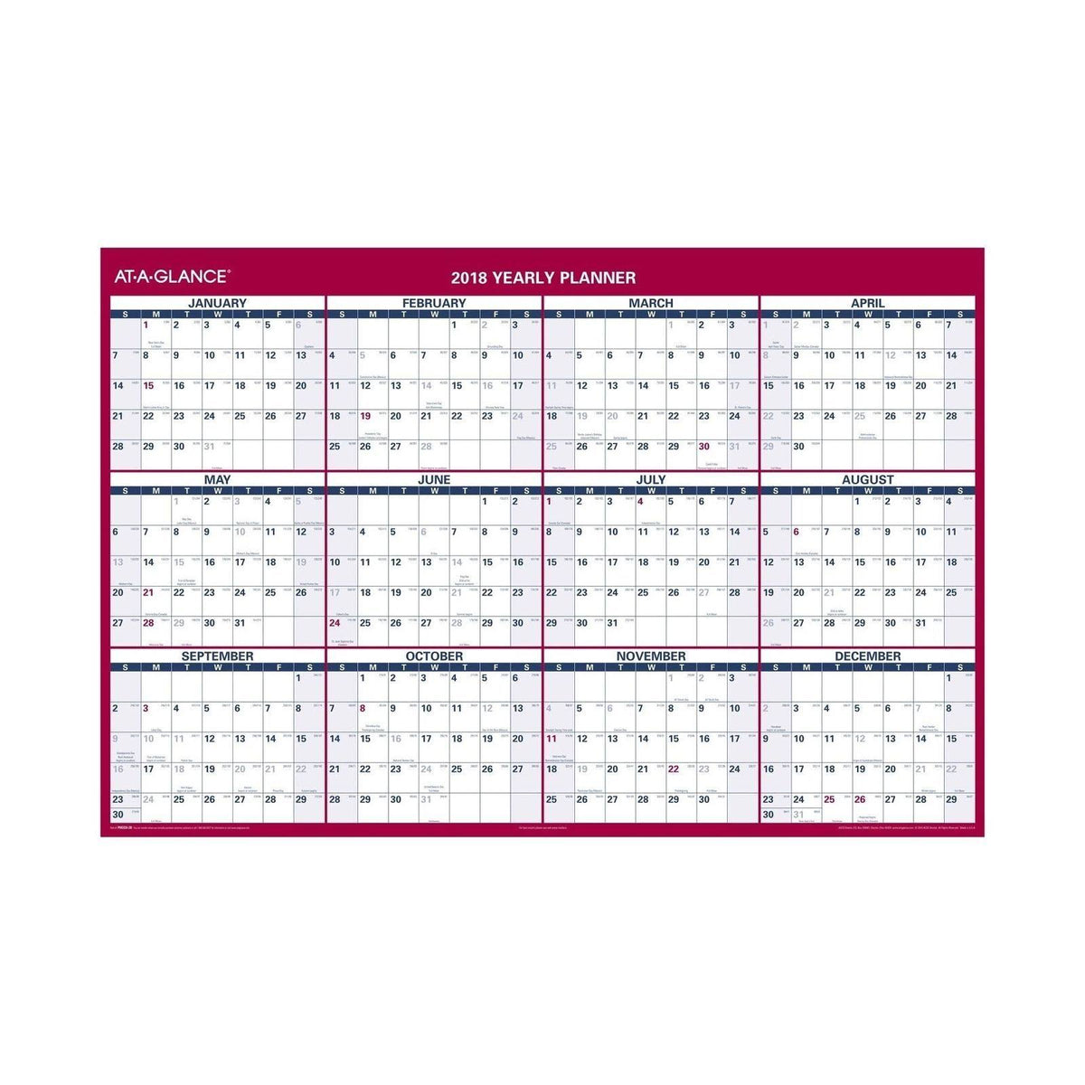 Erasable Vertical/Horizontal Wall Planner, 32 x 48, Blue/Red M8583