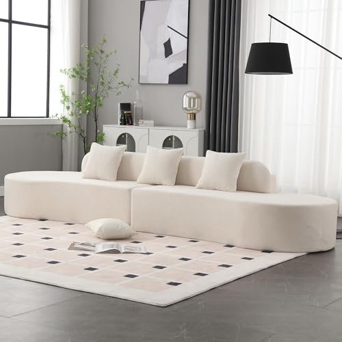 Beige Terry Cloth Modular Sectional Sofa with 3 Pillows G994