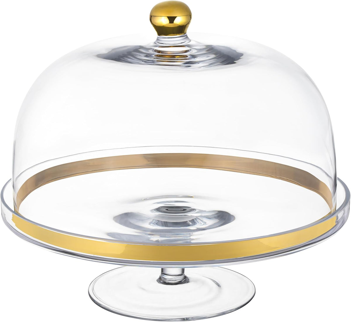 Glass Cake Stand with Dome Gold Rim Gold Knob 11.75" Diameter D6363
