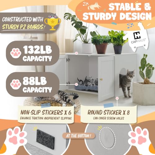 White Wooden Cat Litter Box with Double Doors I61273