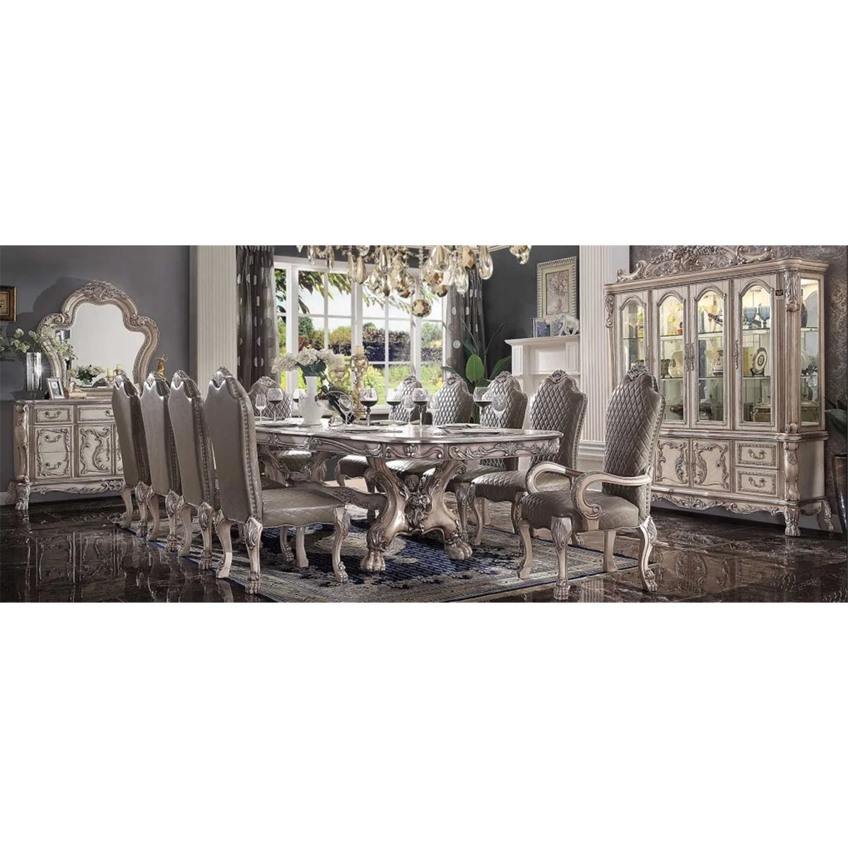 Vintage Bone White Wood Dining Table with Removable Leaf R967289