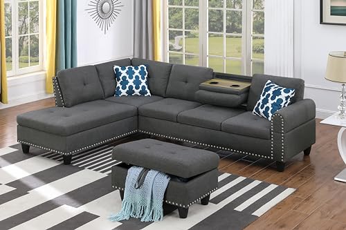 4-in-1 Convertible L Shaped Couch with Pull Out Bed and Storage Sectional Sleeper Sofa L376122