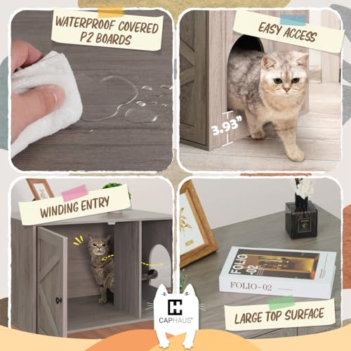 White Wooden Cat Litter Box with Double Doors I61273