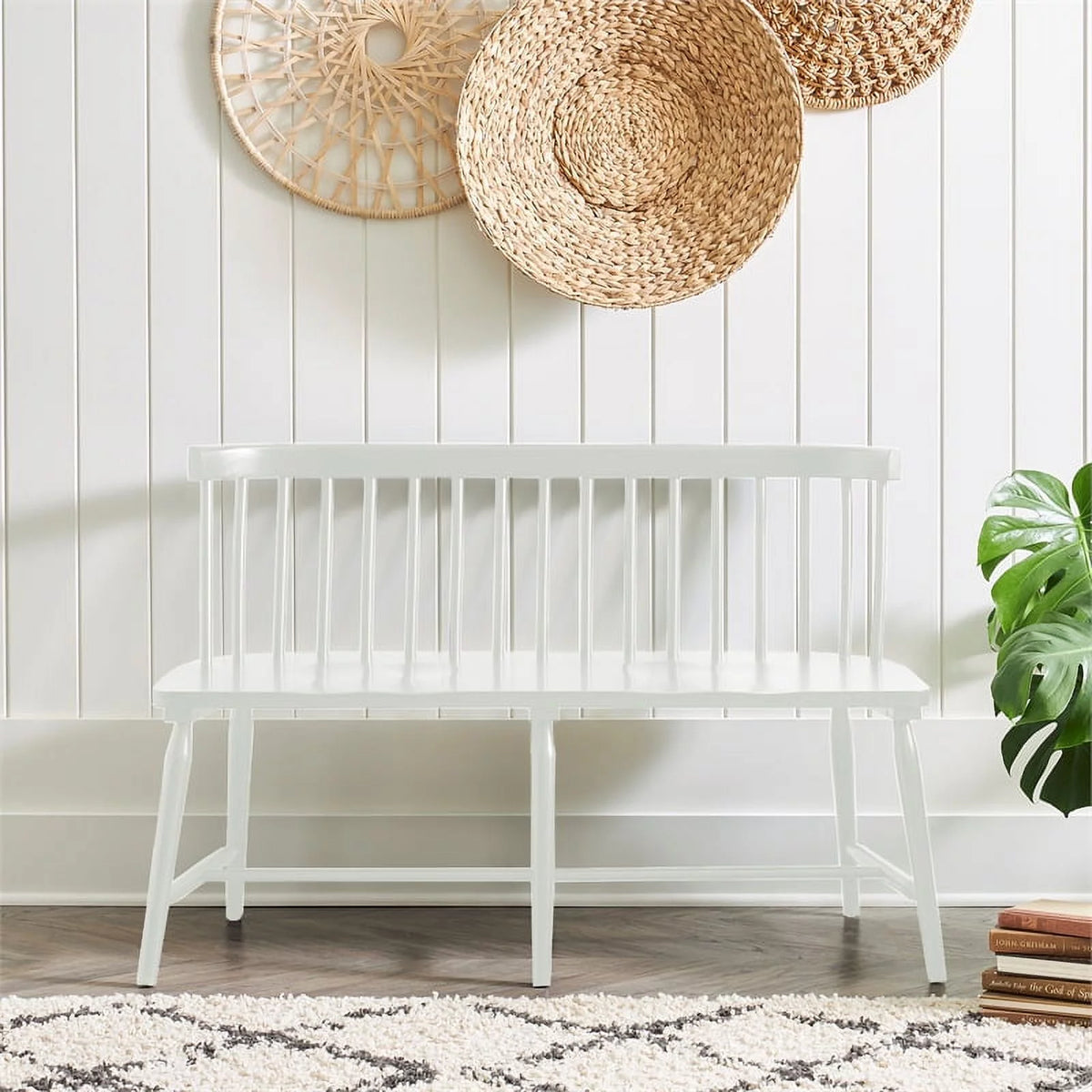 White Spindle Back Dining Bench G3871