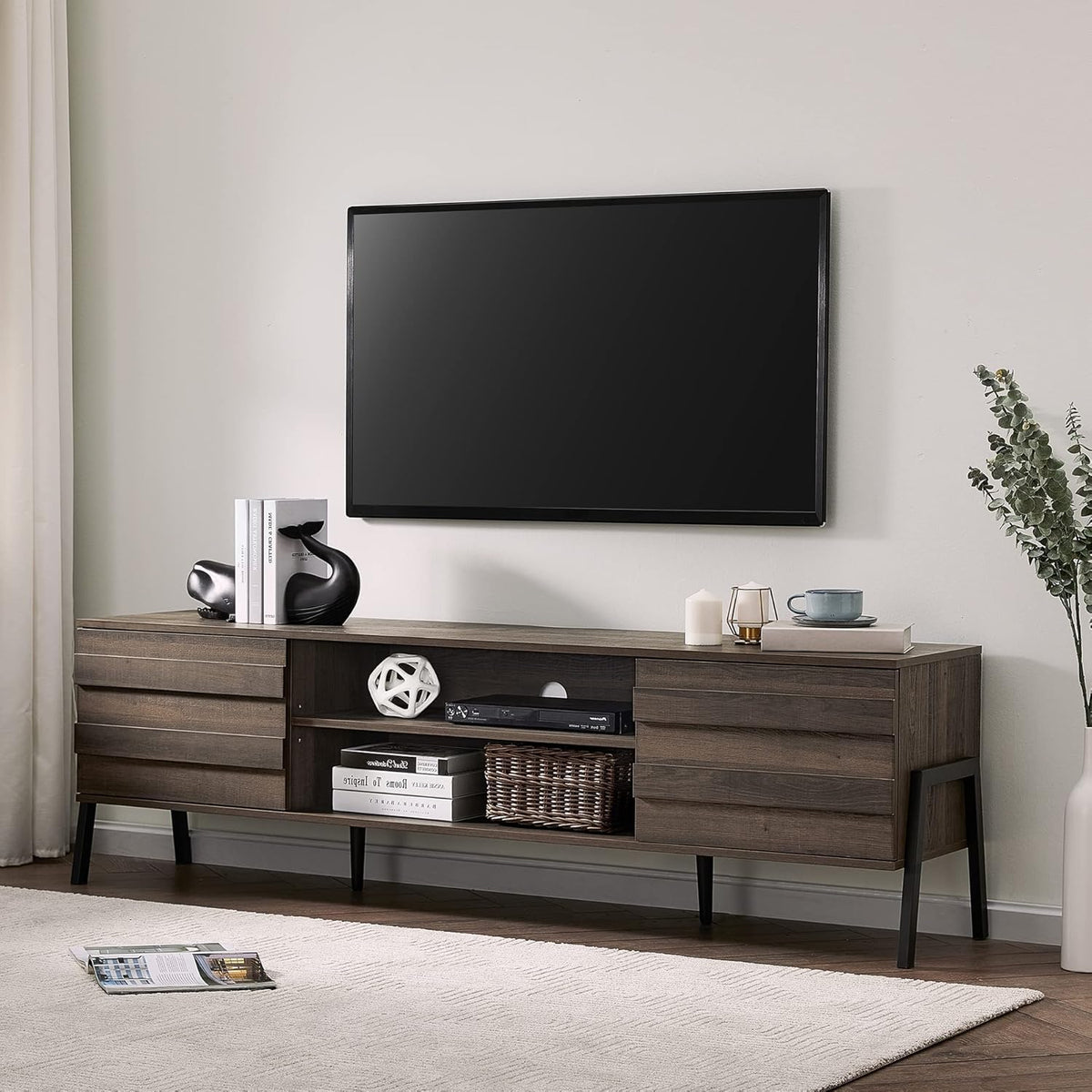 Black and Oak Wood TV Stand with Storage D67569