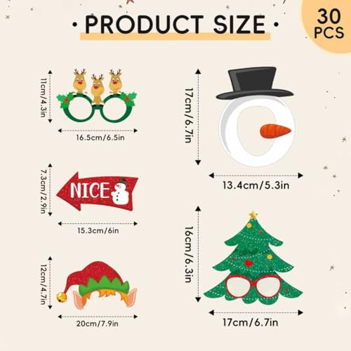 30pc Glitter Christmas Photo Booth Props Set Y2200