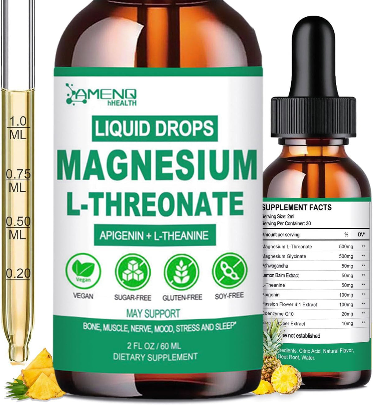 Magnesium L-Threonate Liquid with Apigenin Theanine Passion Flower Lemon Balm G578