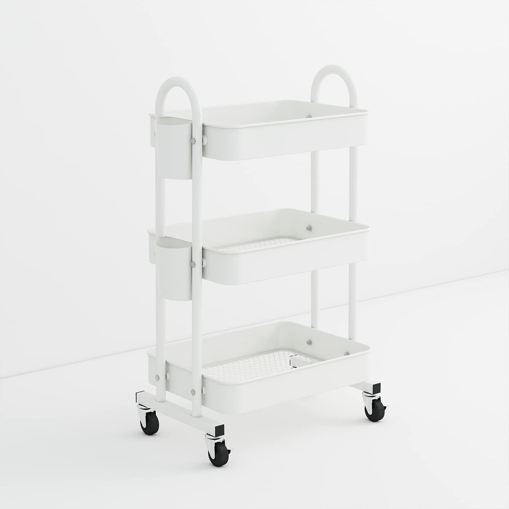 3-Tier Rolling Utility Cart Storage Shelves with Mesh Basket and Wheels G84471