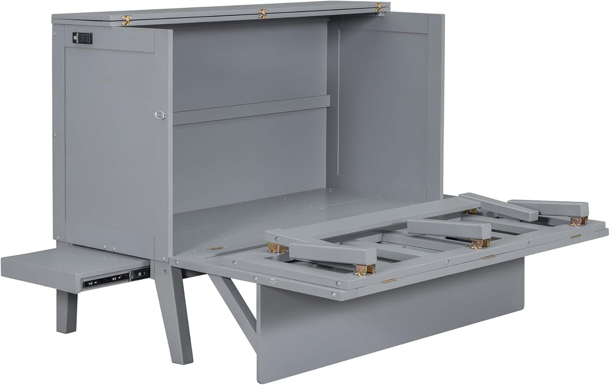 Gray Full Size Murphy Wall Bed with Cabinet P3293