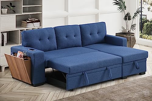 4-in-1 Convertible L Shaped Couch with Pull Out Bed and Storage Sectional Sleeper Sofa L376122