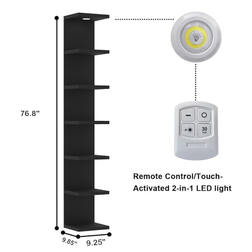 7 Tier Black Wall Shelf with LED Remote Control Light L146