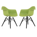 Green Molded Plastic Dining Arm Chair with Black Wood Legs Set of 2 I292