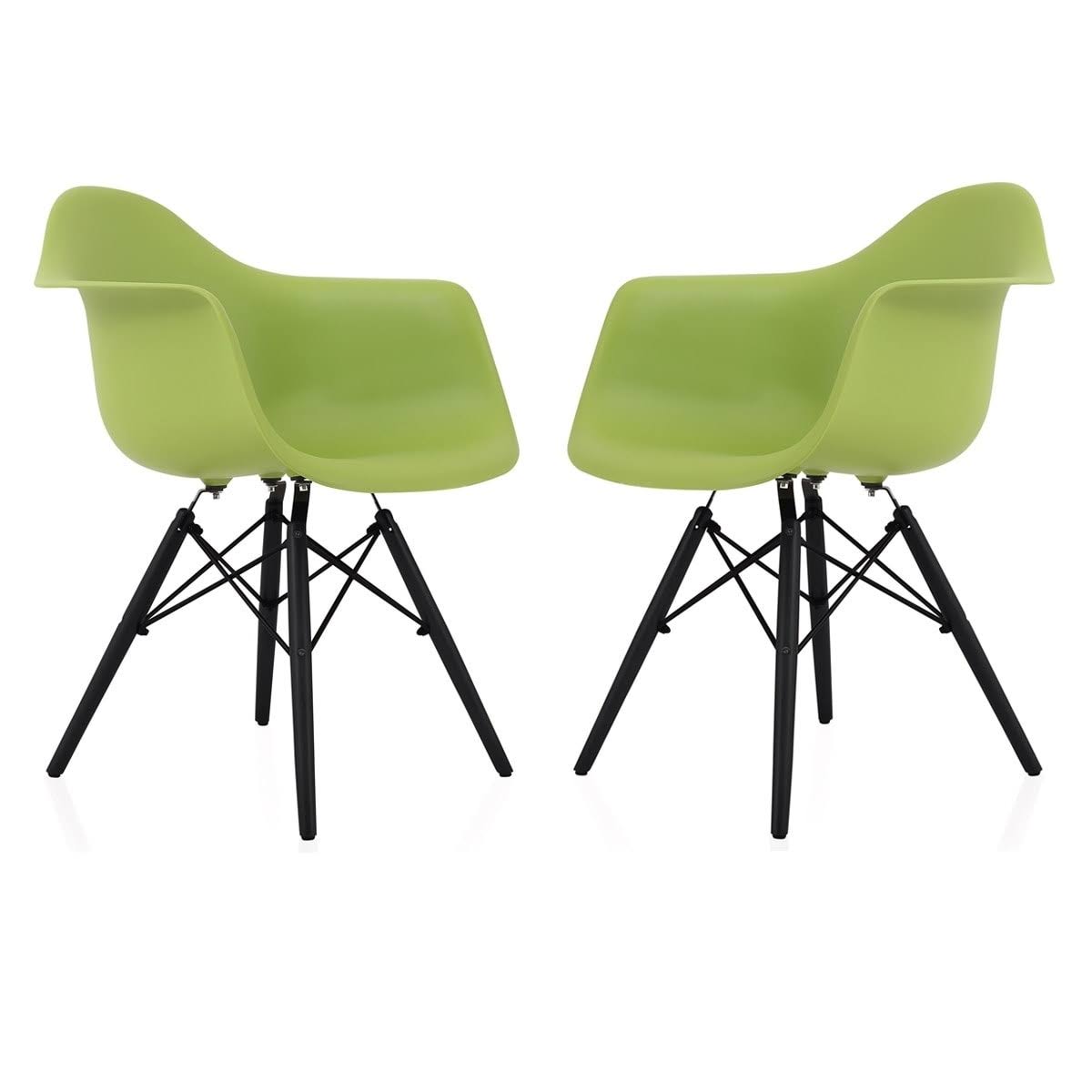 Green Molded Plastic Dining Arm Chair with Black Wood Legs Set of 2 I292