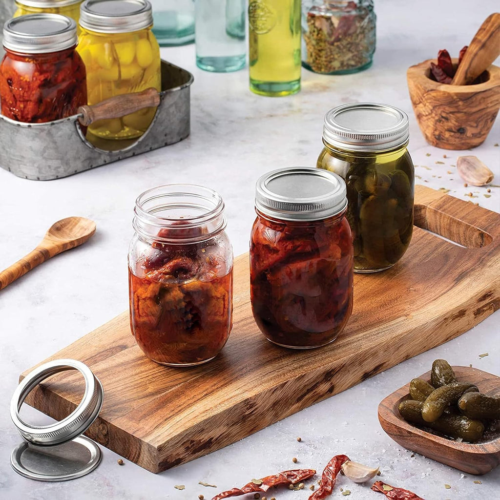 12 Pack 16 oz Clear Glass Mason Jars with Airtight Lids and Bands Q407