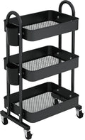 3-Tier Rolling Utility Cart Storage Shelves with Mesh Basket and Wheels G84471