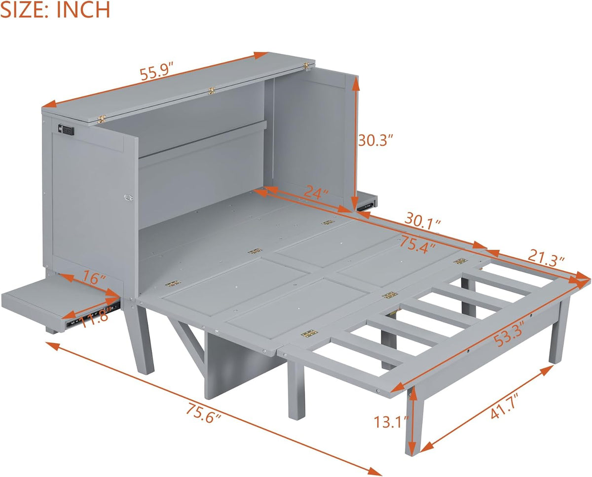 Gray Full Size Murphy Wall Bed with Cabinet P3293
