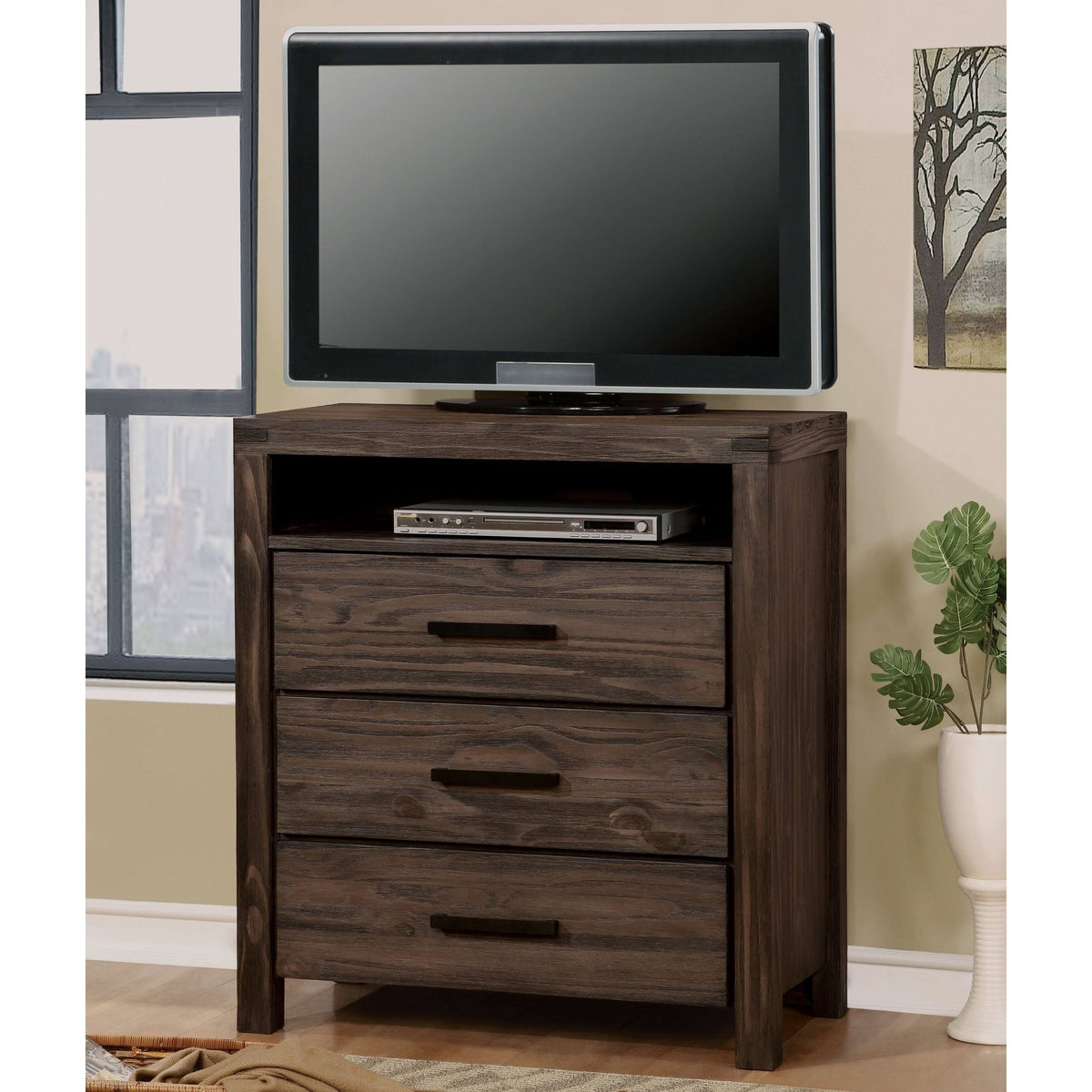 Dark Grey Wire-Brushed 3-Drawer Media Chest C2884