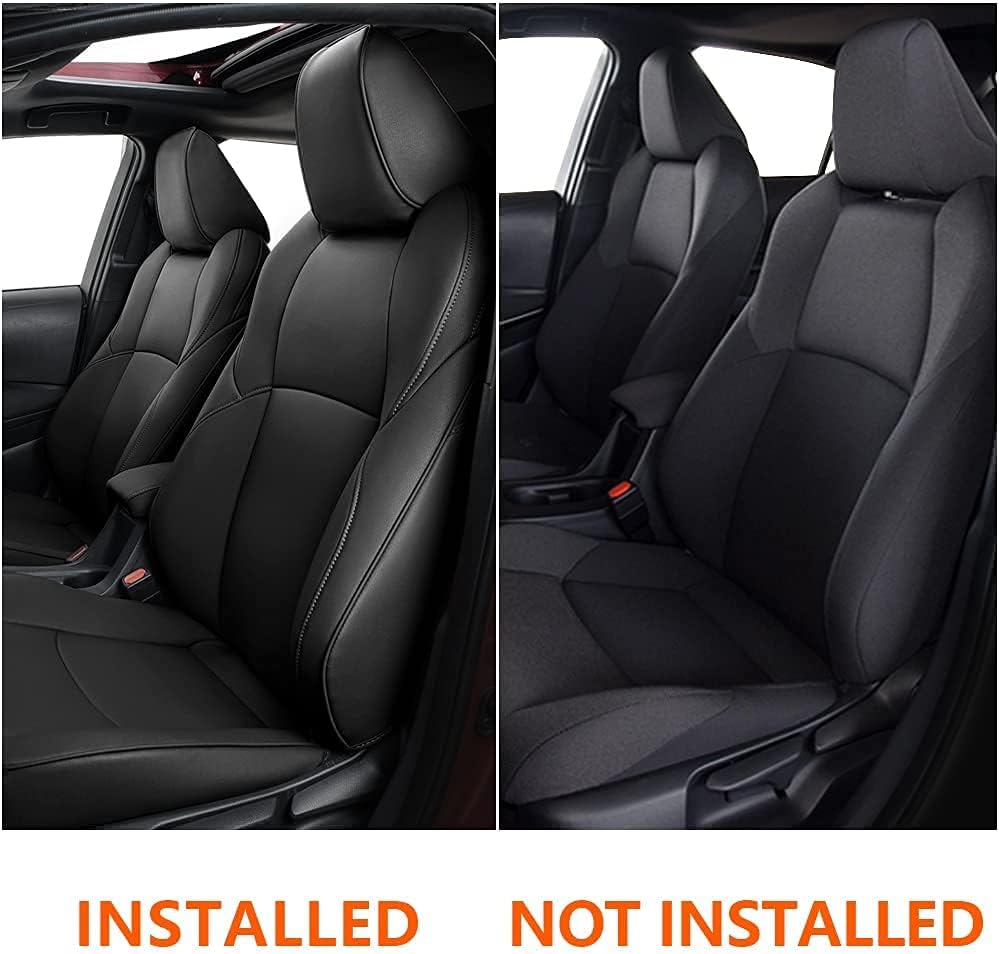 Black Faux Leather Car Seat Covers Full Set V7688