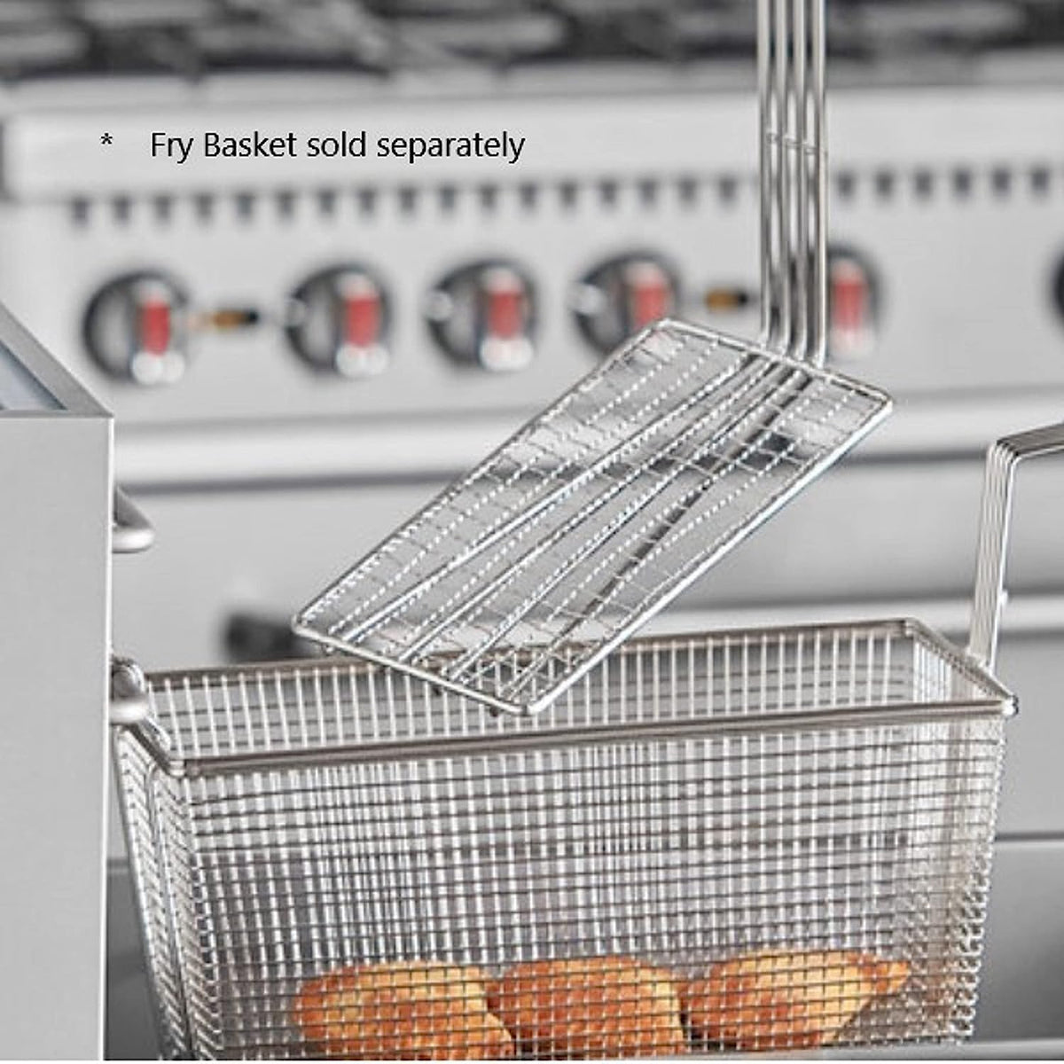 11" x 4-3/4" Rectangular Deep Fry Basket Press Heavy Duty Nickel Plated Iron with Green Coated Handle O8870