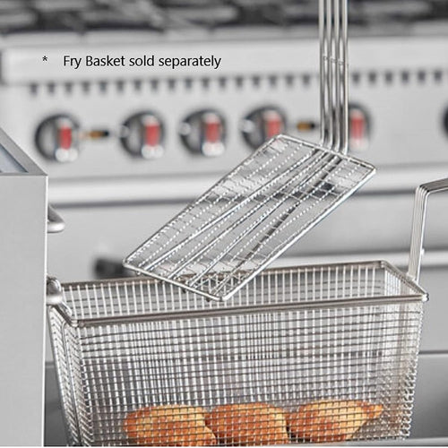 11" x 4-3/4" Rectangular Deep Fry Basket Press Heavy Duty Nickel Plated Iron with Green Coated Handle O8870