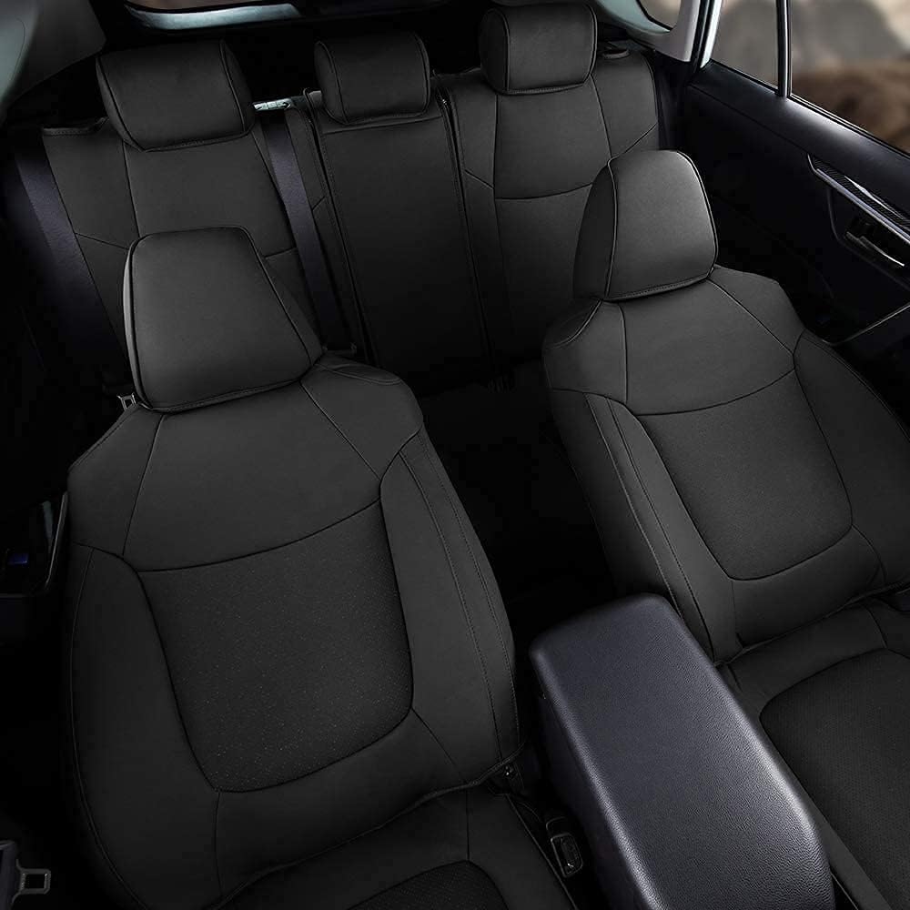 Black Faux Leather Car Seat Covers Full Set V7688