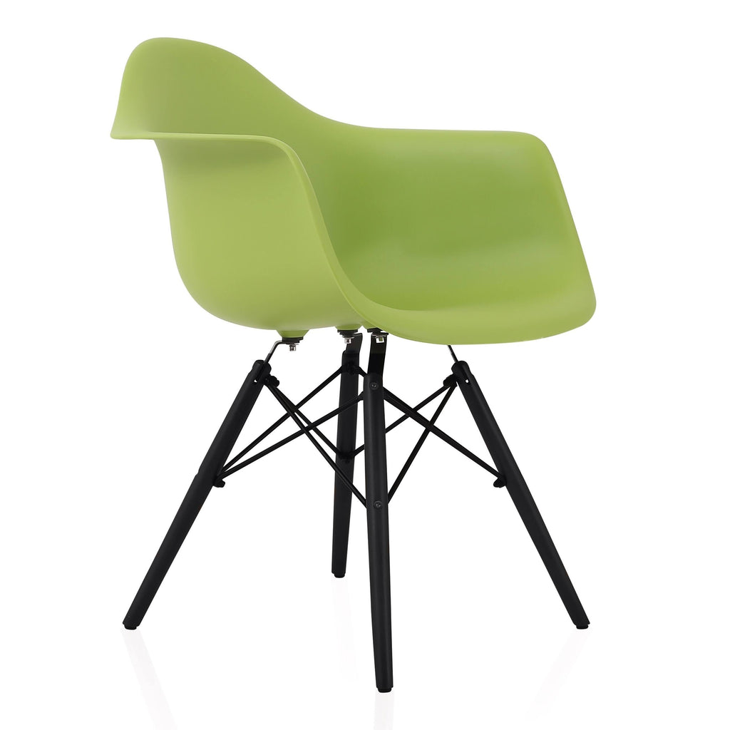 Green Molded Plastic Dining Arm Chair with Black Wood Legs Set of 2 I292