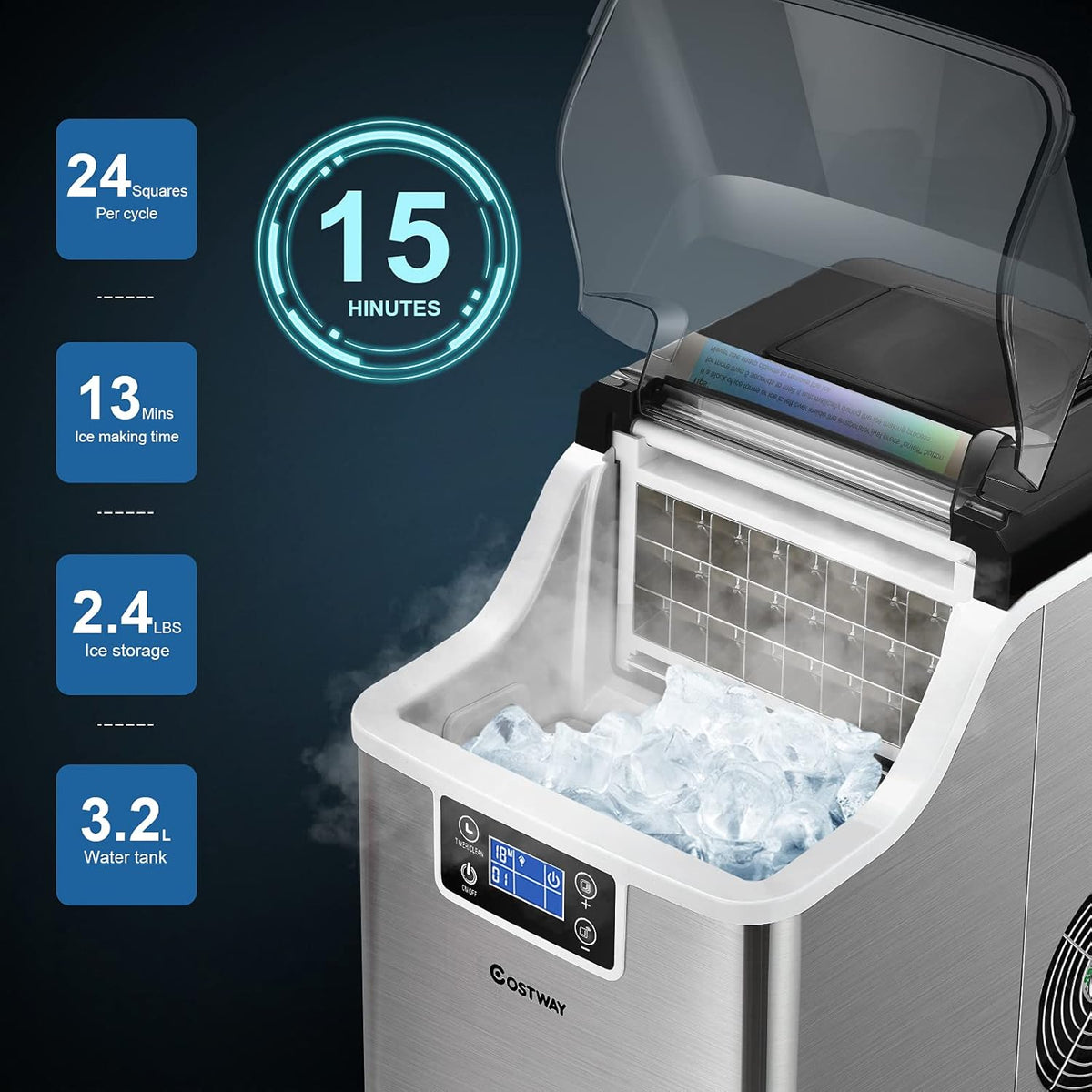 40LBS/24H Portable Compact Ice Machine with Auto Self-Cleaning Function N714199
