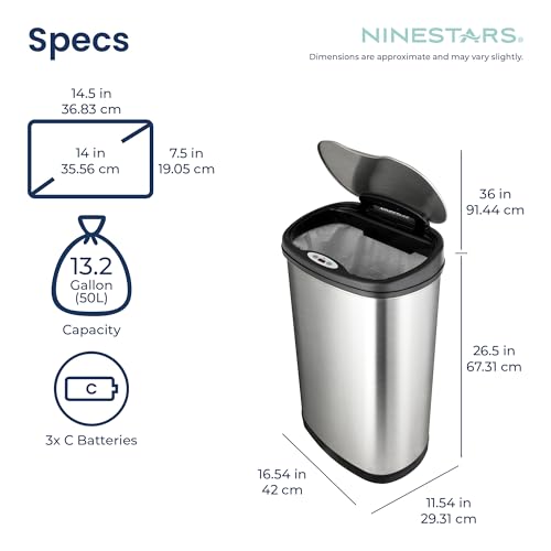 13 Gallon Stainless Steel Automatic Motion Sensor Trash Can W266