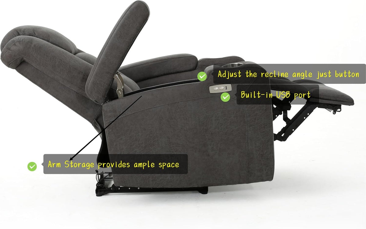 Power Recliner Chair with USB, Arm Storage, and Cup Holders R23147