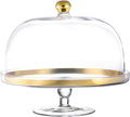 Glass Cake Stand with Dome Gold Rim Gold Knob 11.75" Diameter D6363