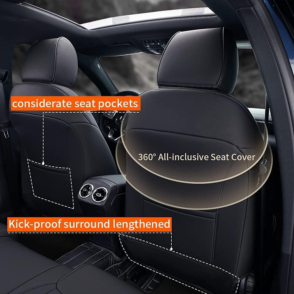 Black Faux Leather Car Seat Covers Full Set V7688