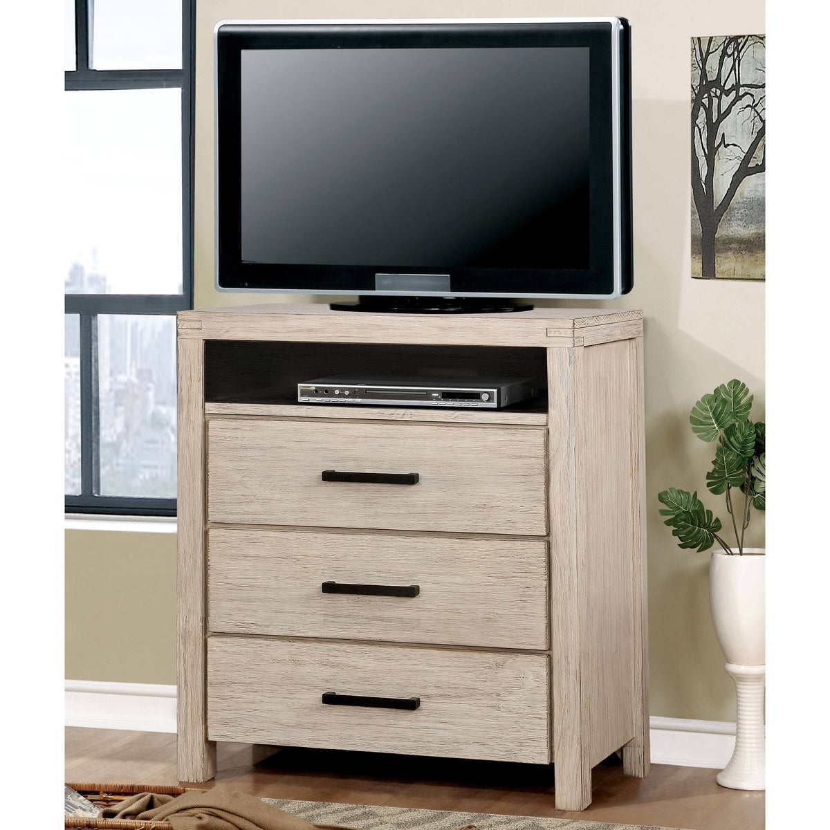 Dark Grey Wire-Brushed 3-Drawer Media Chest C2884