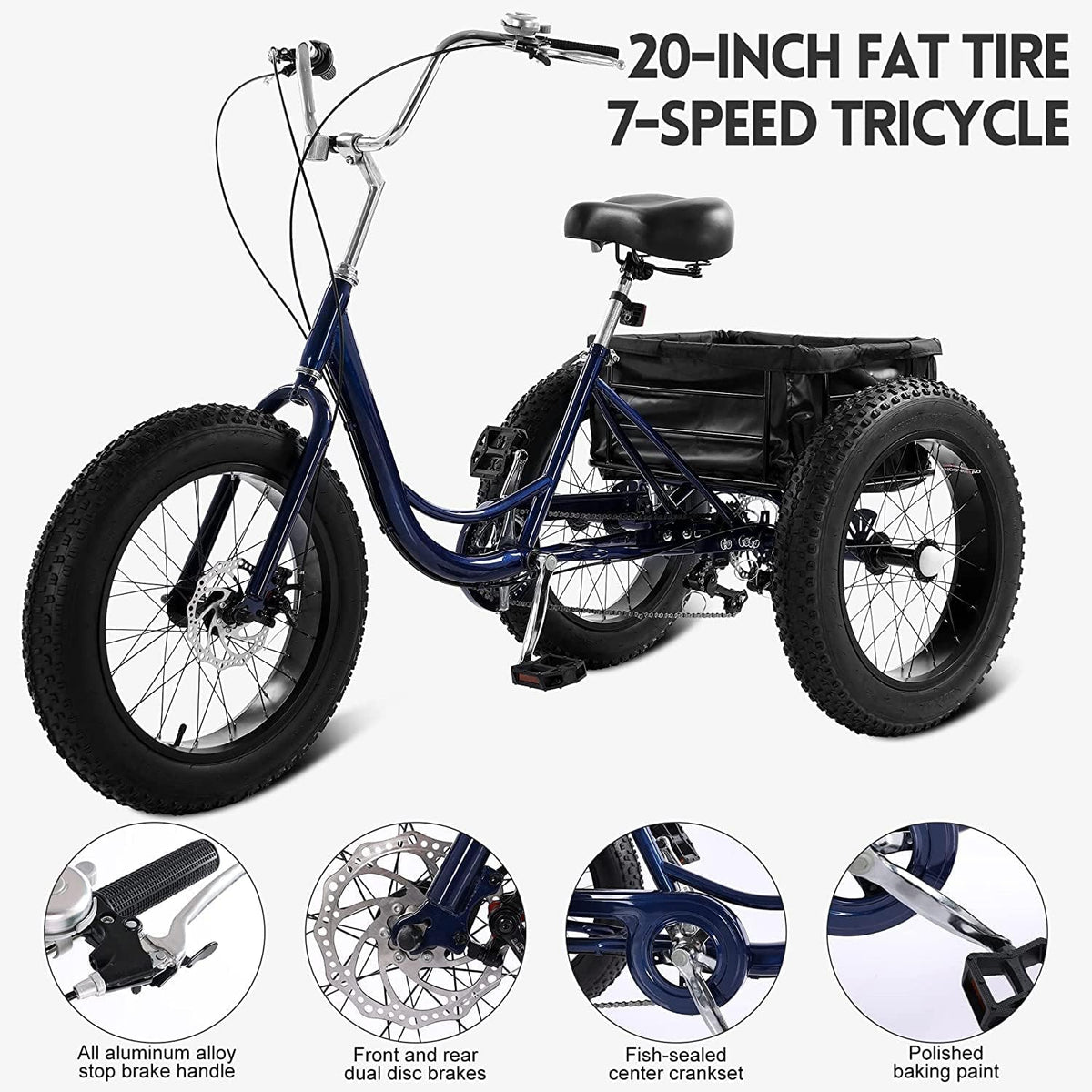 20" Fat Tire 7 Speed Three Wheel Adult Tricycle C5600