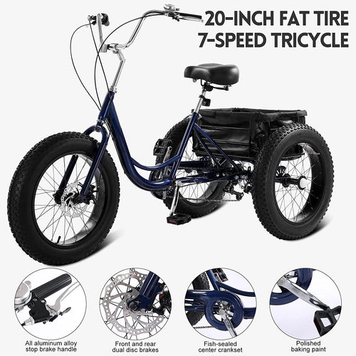 20" Fat Tire 7 Speed Three Wheel Adult Tricycle C5600