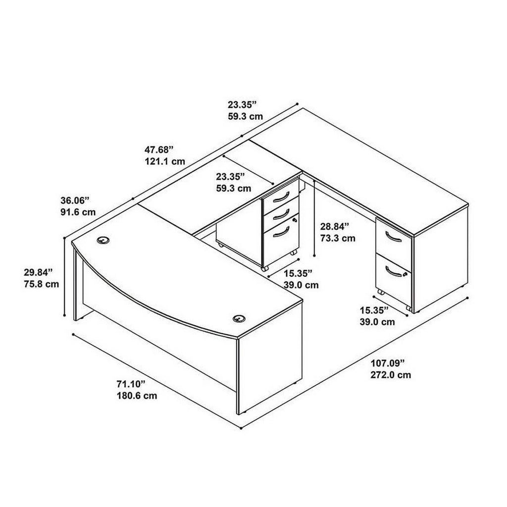 72" U-Shaped Desk with Pedestal D71318