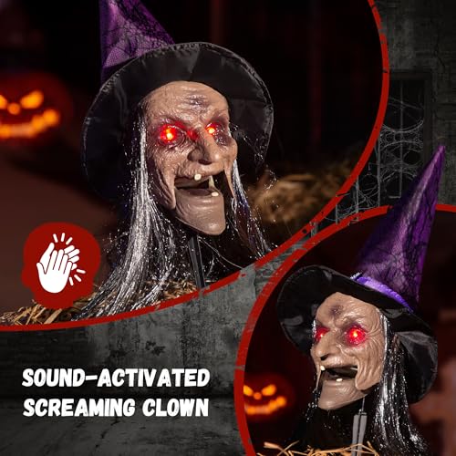 3-Pack Halloween Animatronic Witch Stakes with Sound, Light-Up Eyes, Moving Mouth V262254
