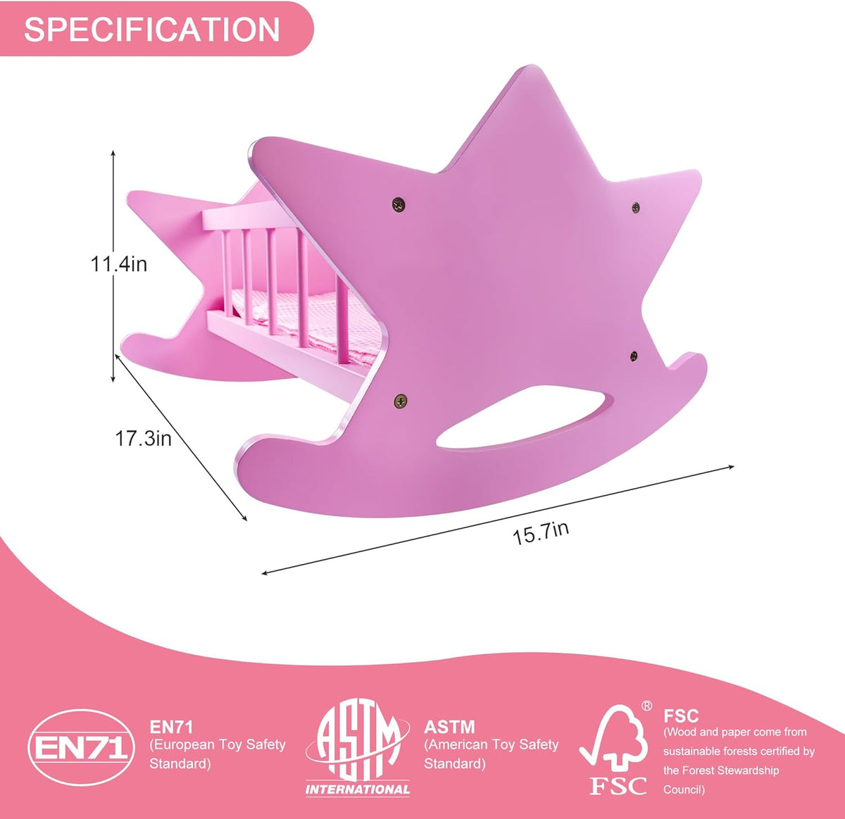 Pink Wooden Baby Doll Crib with Bedding R73035