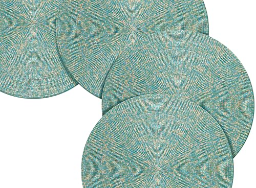Gold White 13" Round Set of 4 Beaded Placemat O9313