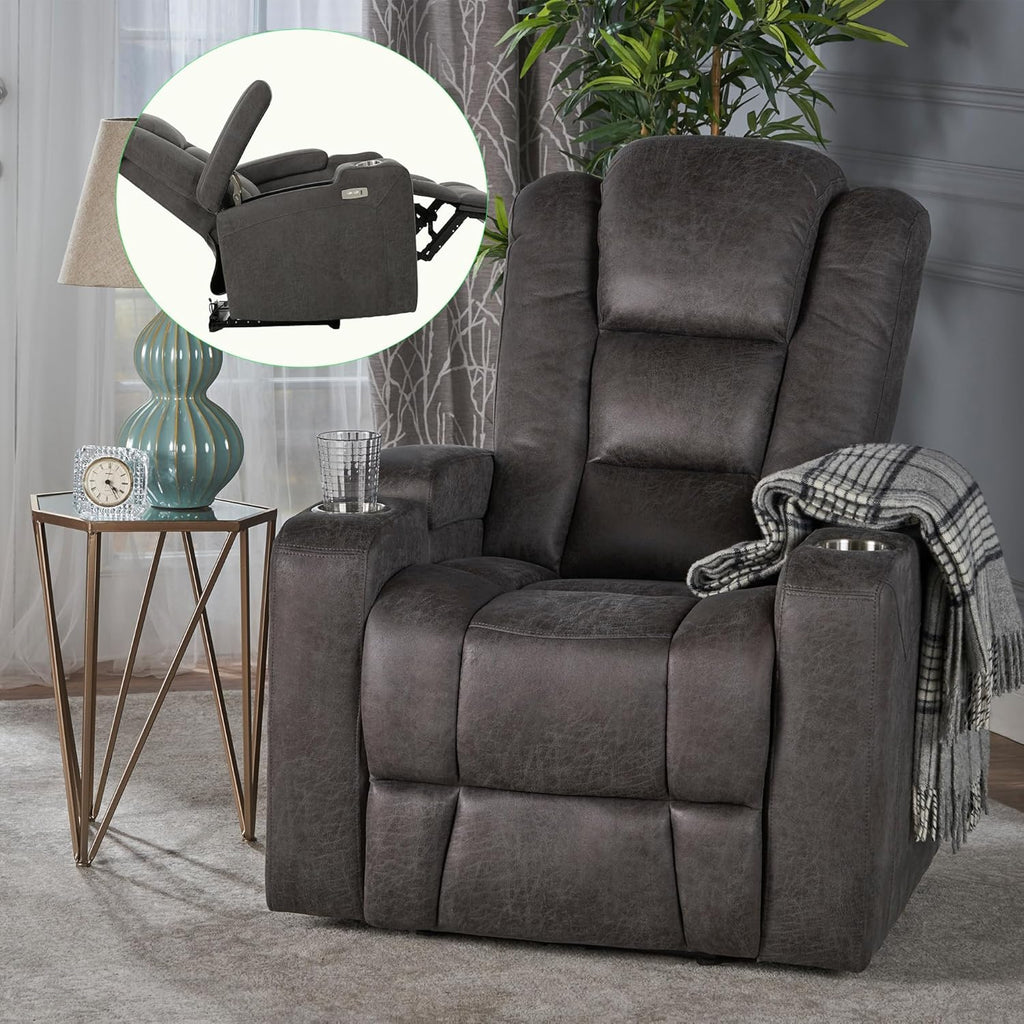 Power Recliner Chair with USB, Arm Storage, and Cup Holders R23147