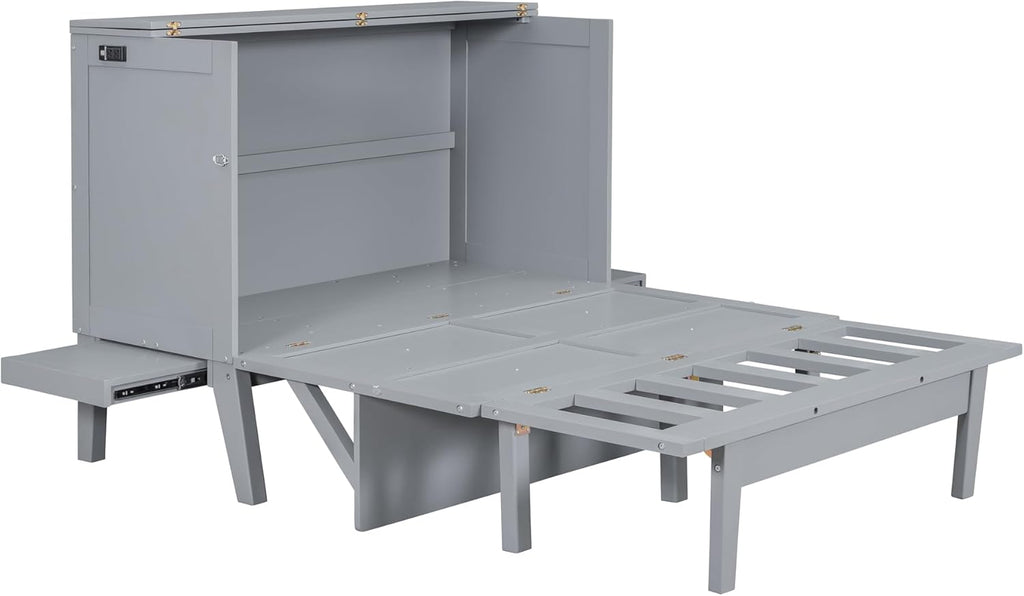 Gray Full Size Murphy Wall Bed with Cabinet P3293