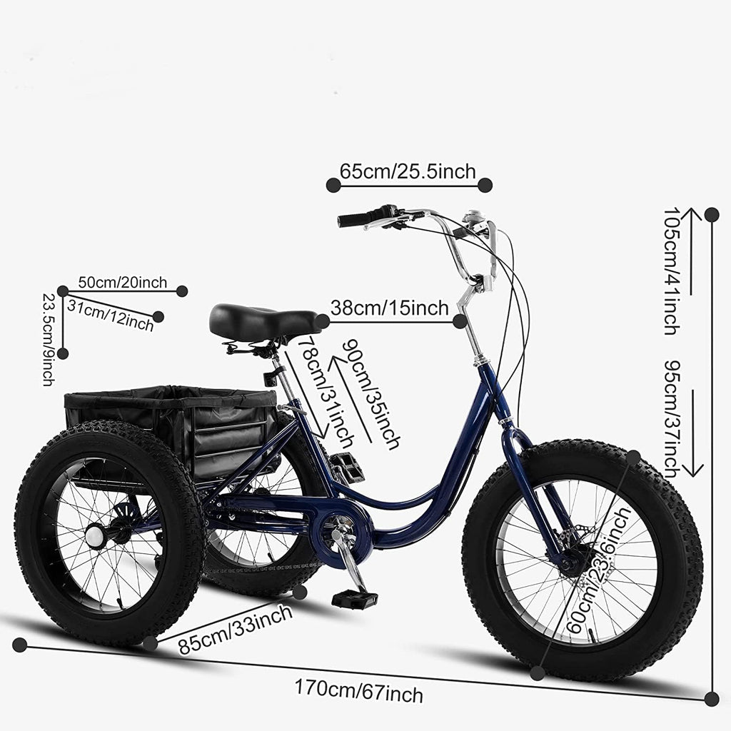 20" Fat Tire 7 Speed Three Wheel Adult Tricycle C5600
