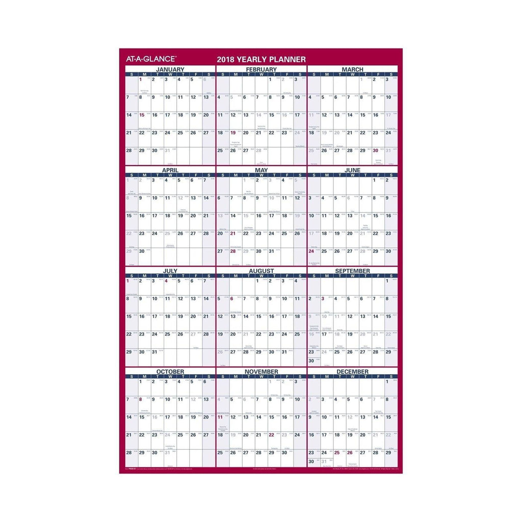 Erasable Vertical/Horizontal Wall Planner, 32 x 48, Blue/Red M8583