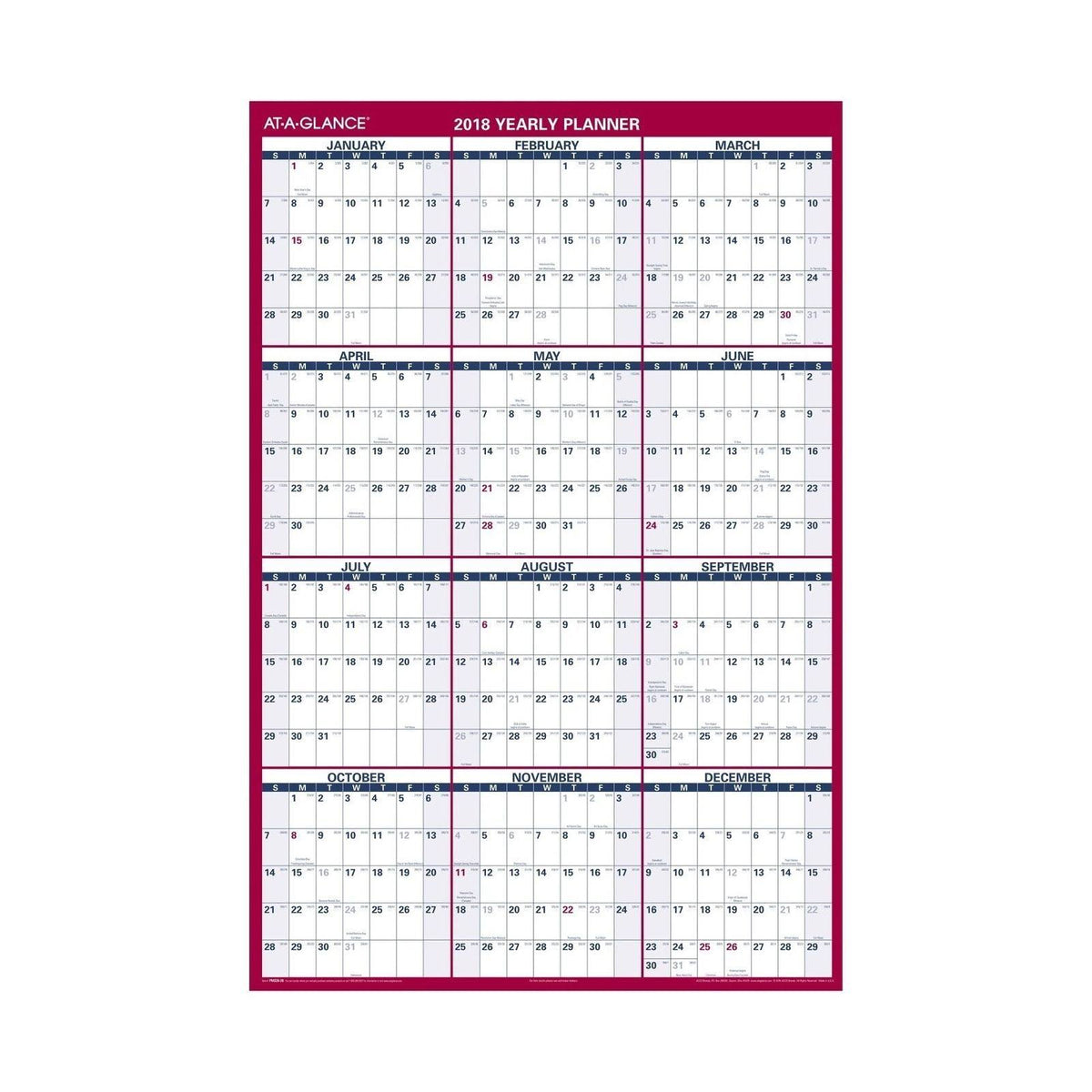 Erasable Vertical/Horizontal Wall Planner, 32 x 48, Blue/Red M8583