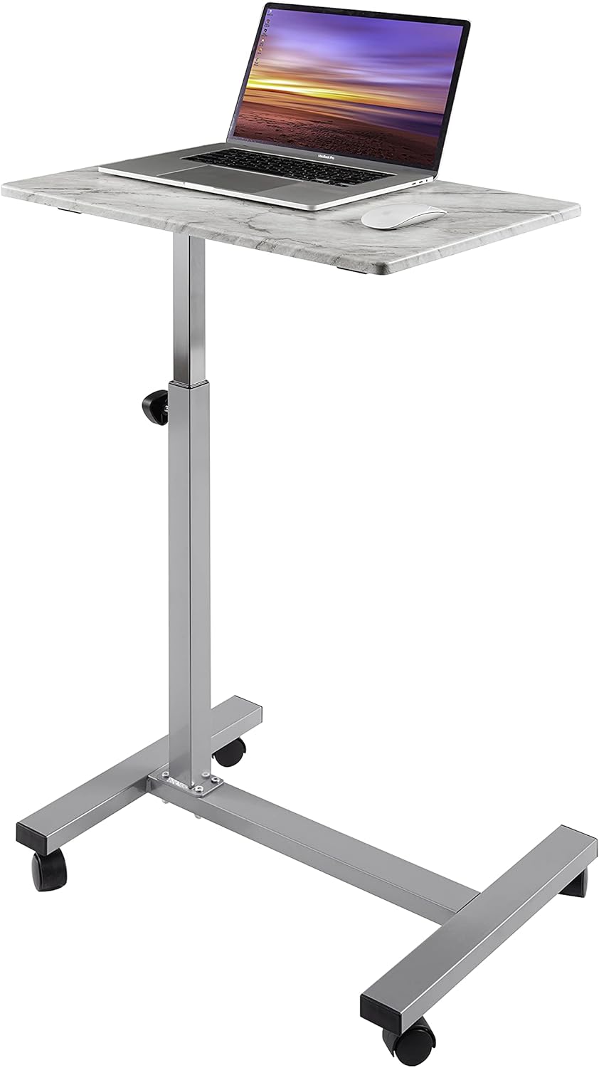 Mobile Height Adjustable Laptop Workstation Desk Cart with Wheels, White R296