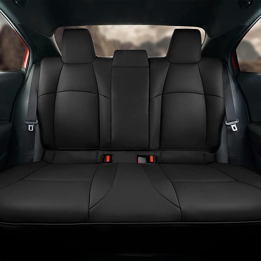 Black Faux Leather Car Seat Covers Full Set V7688